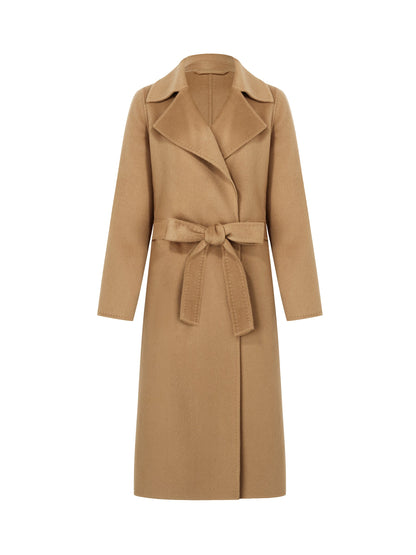 Camel Pure Cashmere Lapel Women Coat