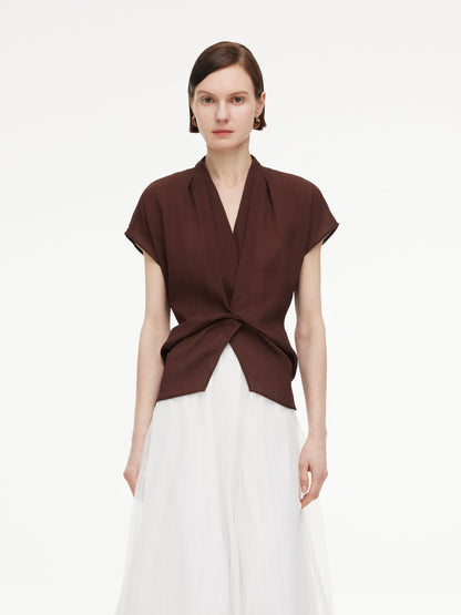 10.5MM Mulberry Silk V-Neck Twist Front Women Blouse