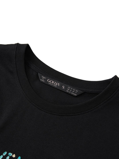 Cotton Beaded Letter Women T-Shirt