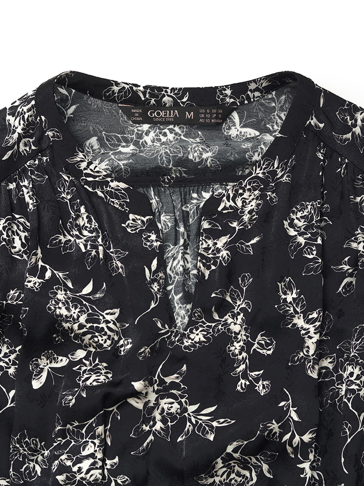 Floral Print Gathered Waist Women Maxi Dress