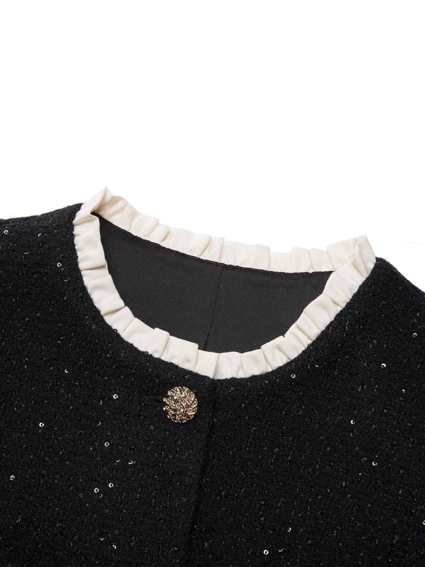 Wool Blend Sequins Ruffle Hem Women A-Line Mini Dress