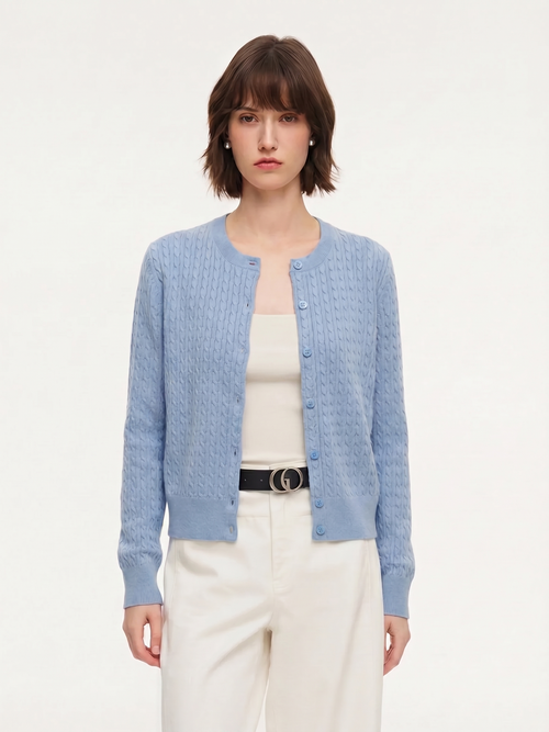 100% Cotton Cable Knit Women Cardigan