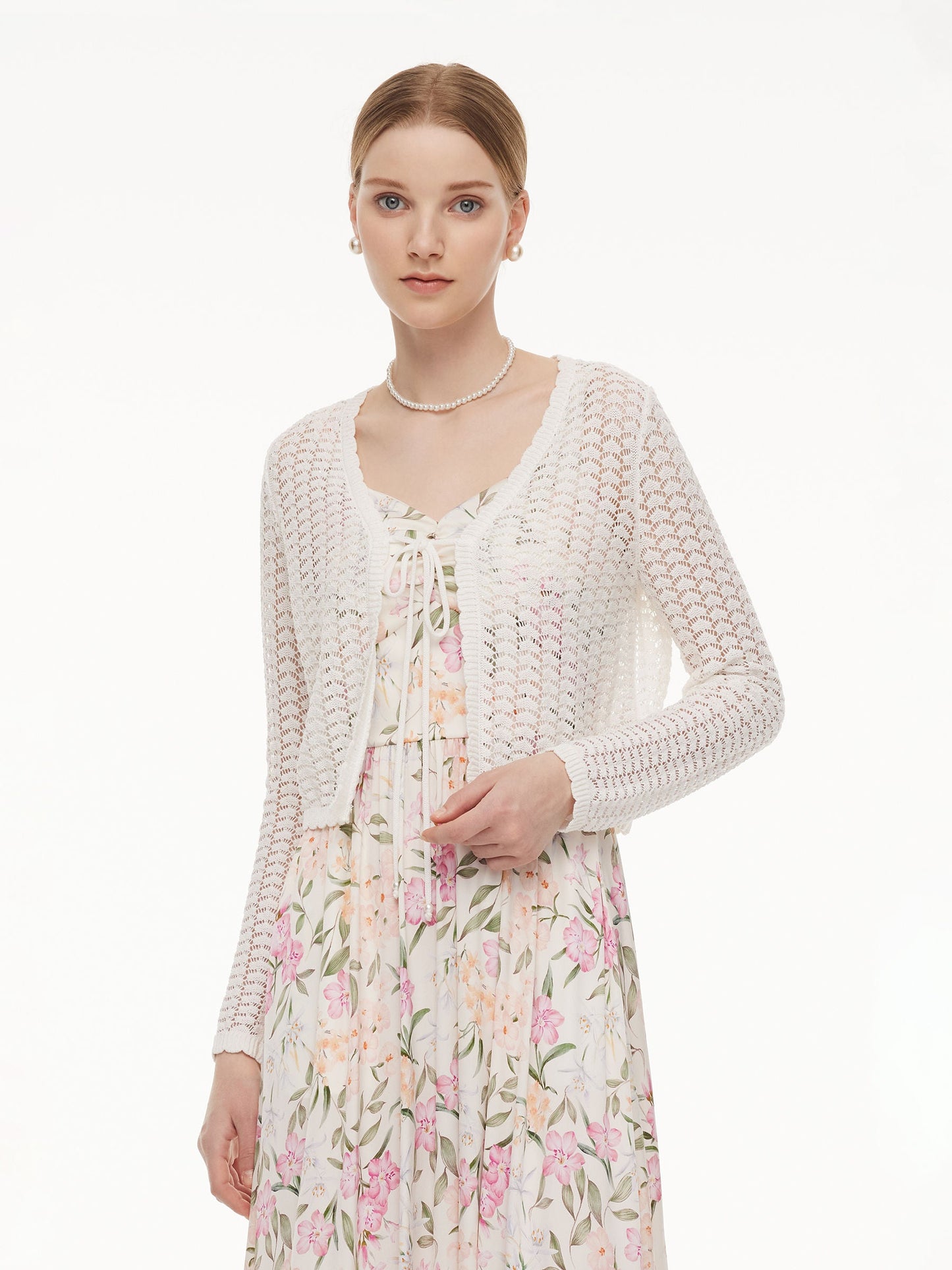 Lyocell Blend Crochet Women Open-Knit Cardigan