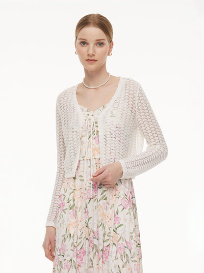 Lyocell Blend Crochet Women Open-Knit Cardigan