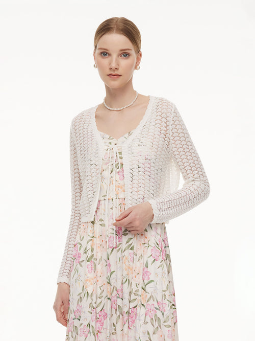 Lyocell Blend Crochet Women Open-Knit Cardigan