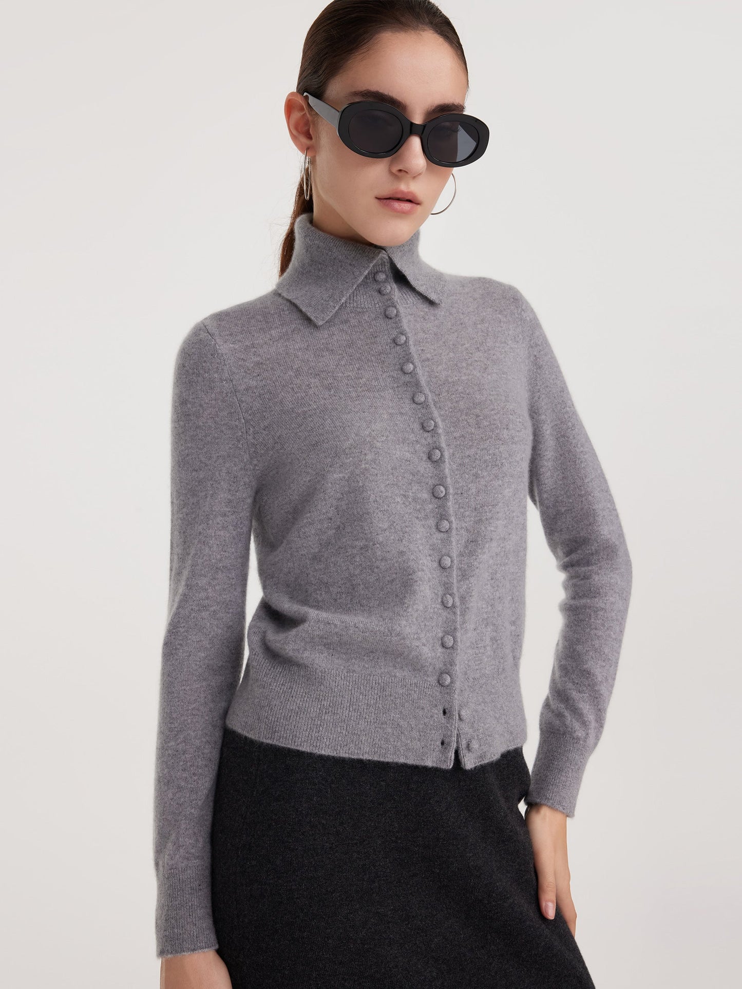 100% Cashmere Folded Collar Women Cardigan