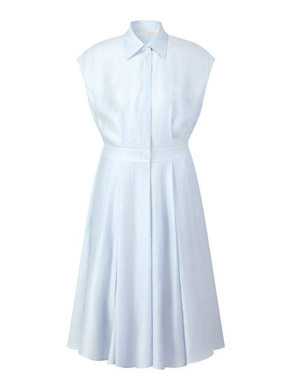 Tencel Acetate Linen Blend Cap Sleeve Women Midi Shirt Dress