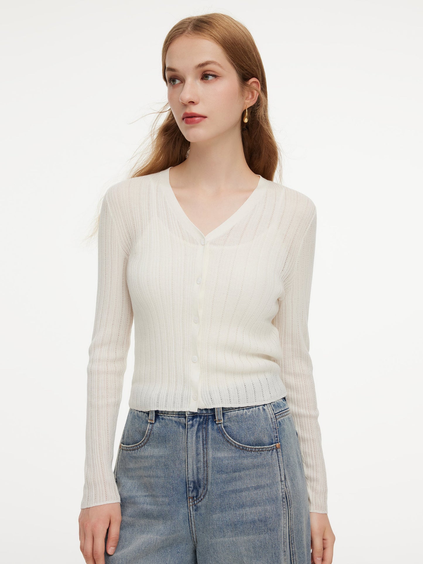 Tencel Wool Blend V-Neck Women Cardigan