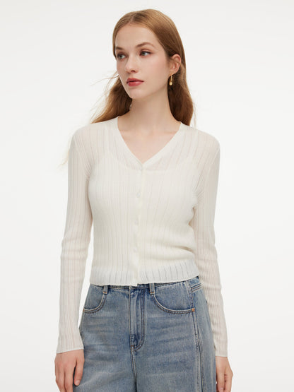 Tencel Wool Blend V-Neck Women Cardigan