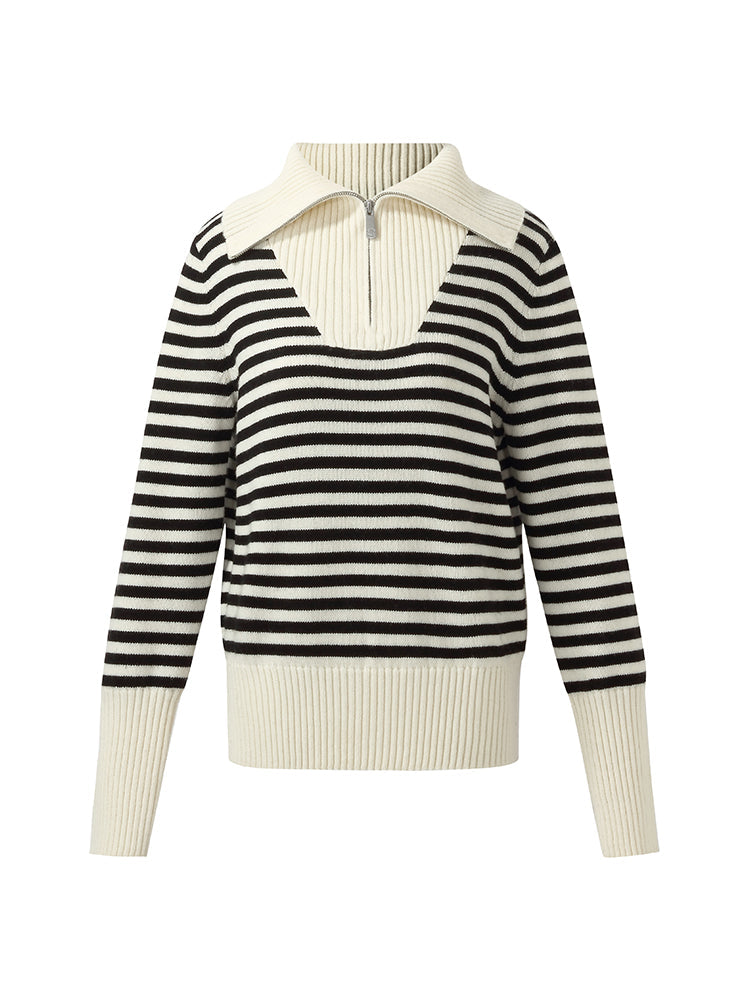 Oversized Collar Half-Zip Women Knit Top