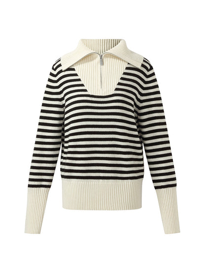 Oversized Collar Half-Zip Women Knit Top