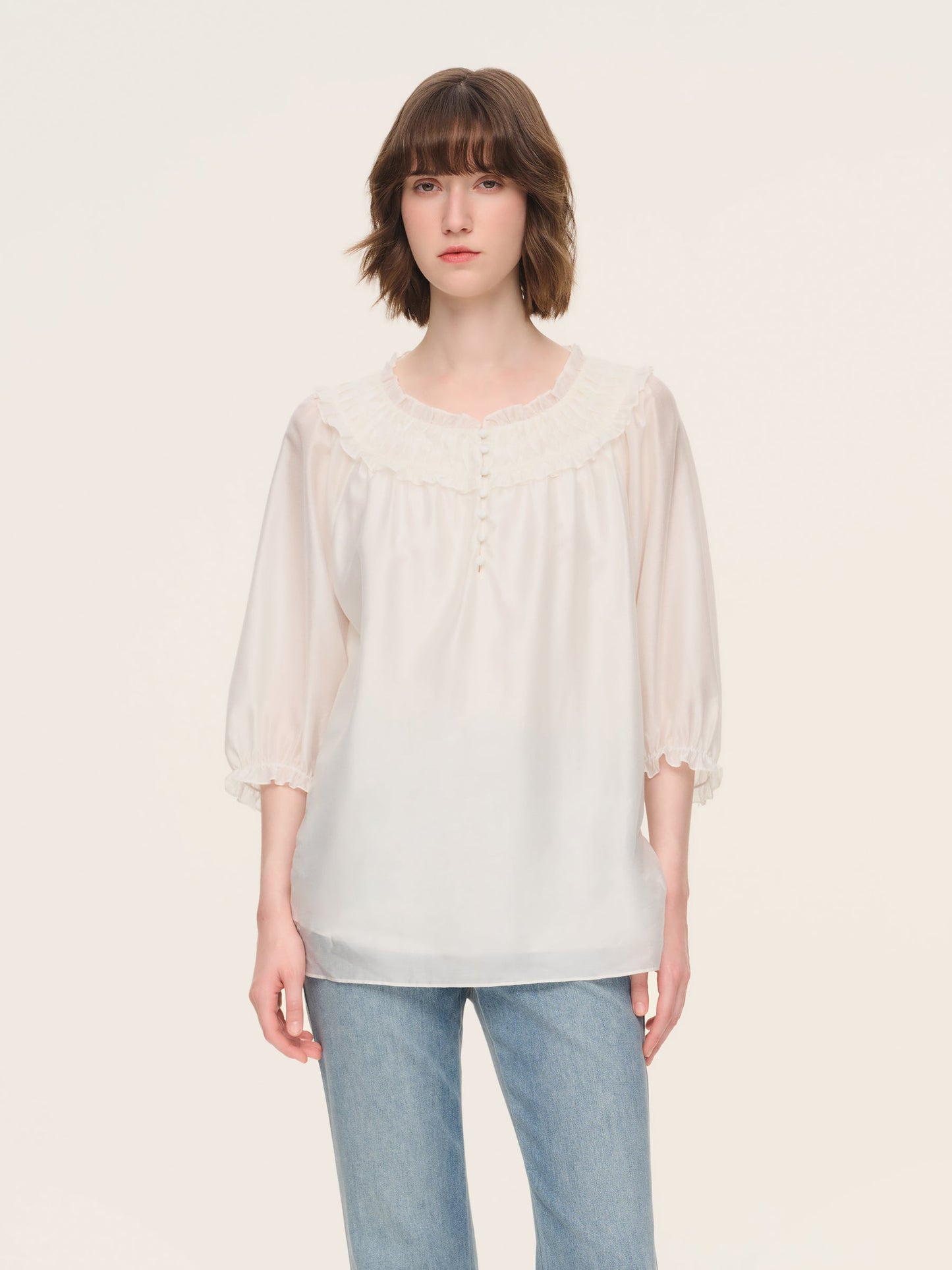 Tencel Blend 3/4 Sleeve Women H-Line Blouse
