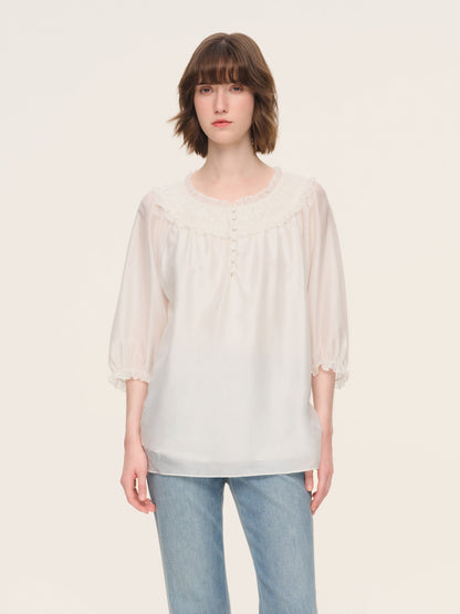 Tencel Blend 3/4 Sleeve Women H-Line Blouse