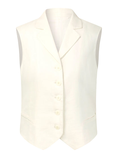100% Linen Lapel Women V-Neck Vest