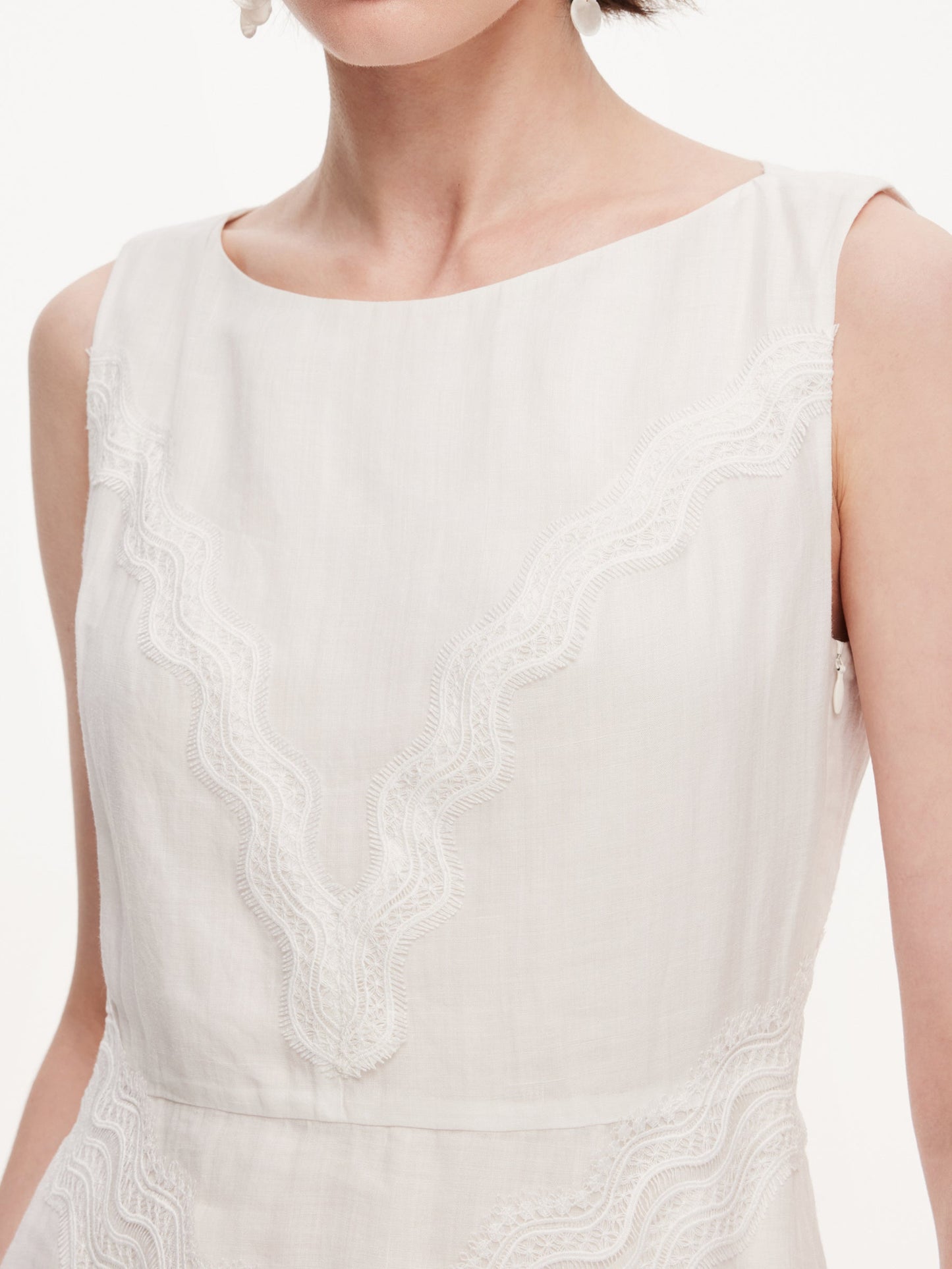 100% Ramie Lace A-Line Women Sleeveless Maxi Dress