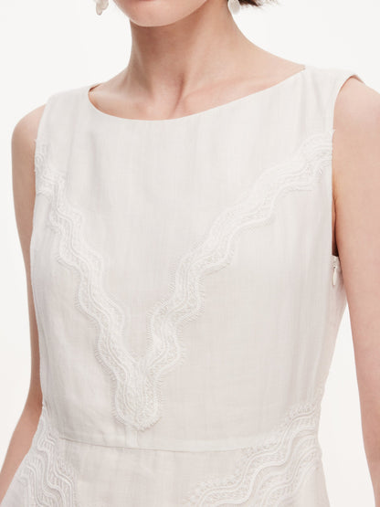 100% Ramie Lace A-Line Women Sleeveless Maxi Dress