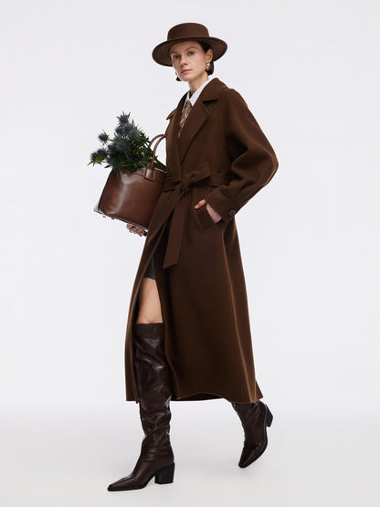 Cashmere Wool Double-Faced Women Wrap Overcoat