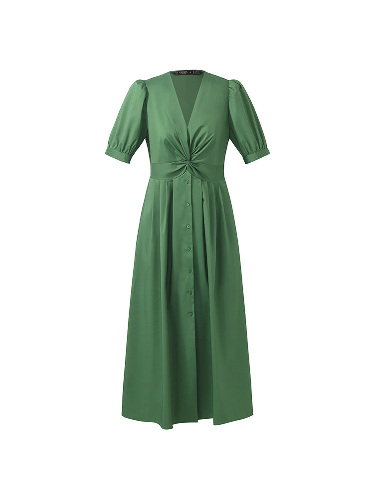 V-Neck Knotted Women Midi Dress