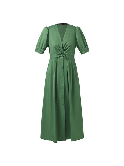 V-Neck Knotted Women Midi Dress