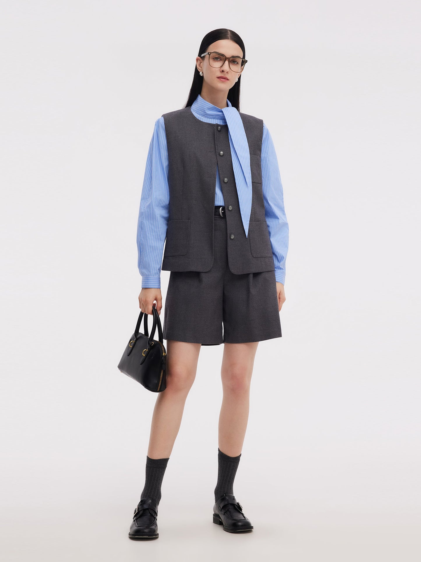 Wool Blend Vest And Blouse Two-Piece Set