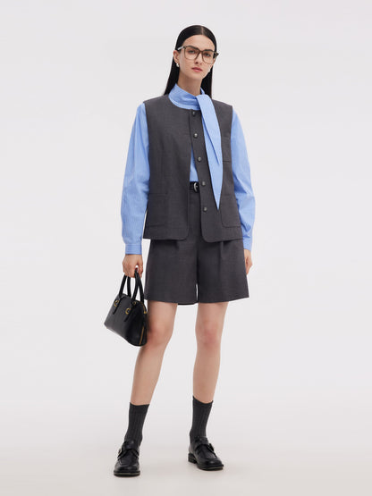 Wool Blend Vest And Blouse Two-Piece Set