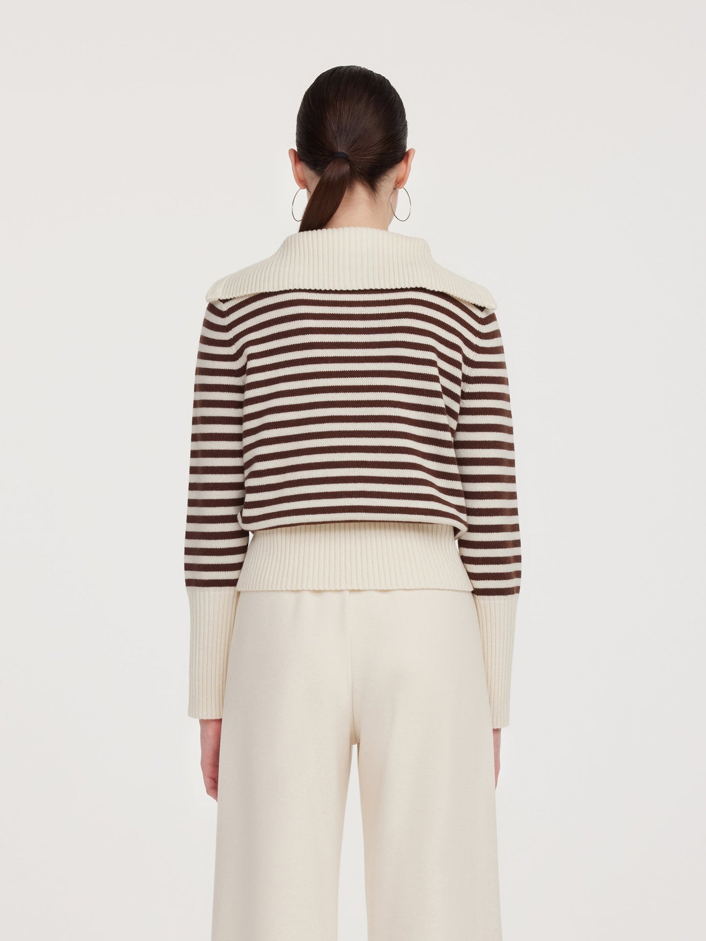 Oversized Collar Half-Zip Women Knit Top