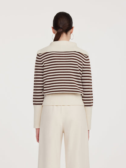 Oversized Collar Half-Zip Women Knit Top