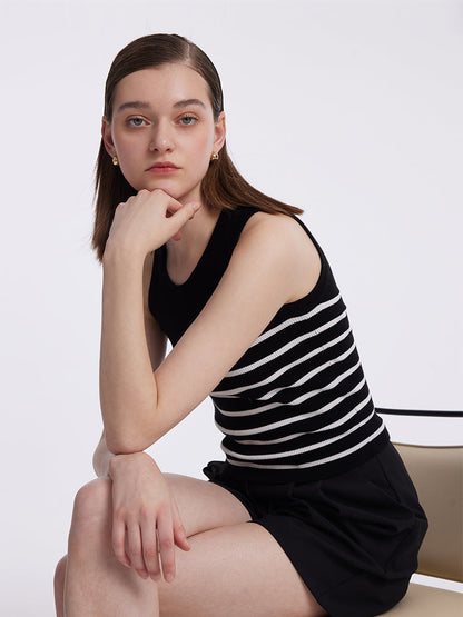 Acetate Cotton Knitted Striped Tank Top
