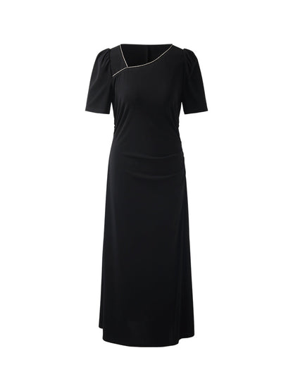 Acetate Asymmetric Neck Women Midi Dress