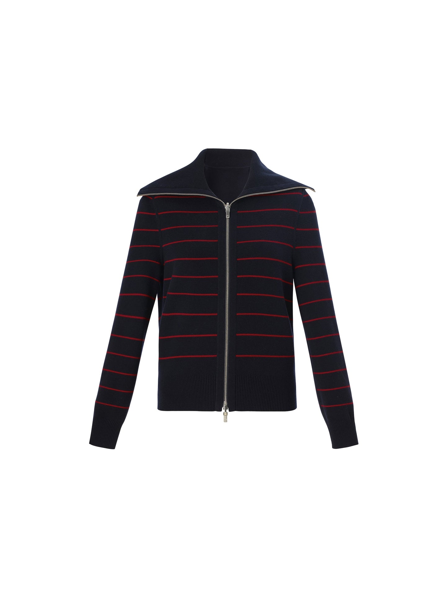 Lyocell Wool Blend Stripe Reversible Zip-Up Women Cardigan