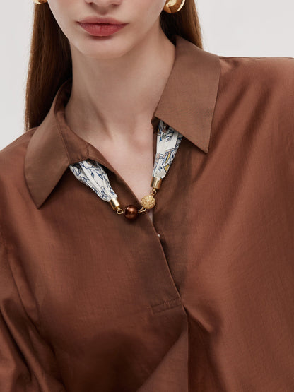 Tencel Blend Loose Fit Women Blouse With Silk Scarf