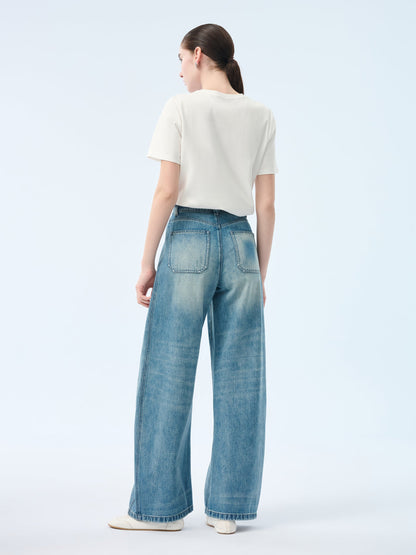 100% Cotton Denim Women Curved Leg Jeans