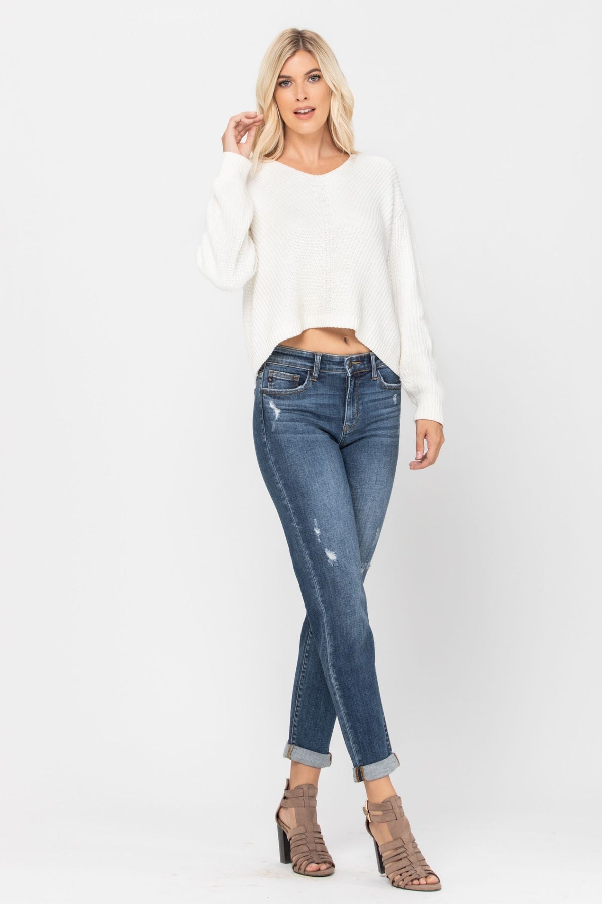 Judy Blue Mid-Rise Destroyed Girlfriend Jeans