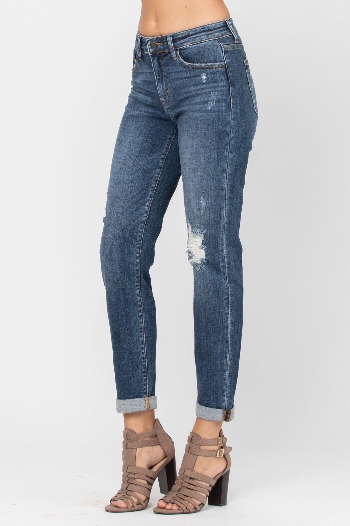Judy Blue Mid-Rise Destroyed Girlfriend Jeans