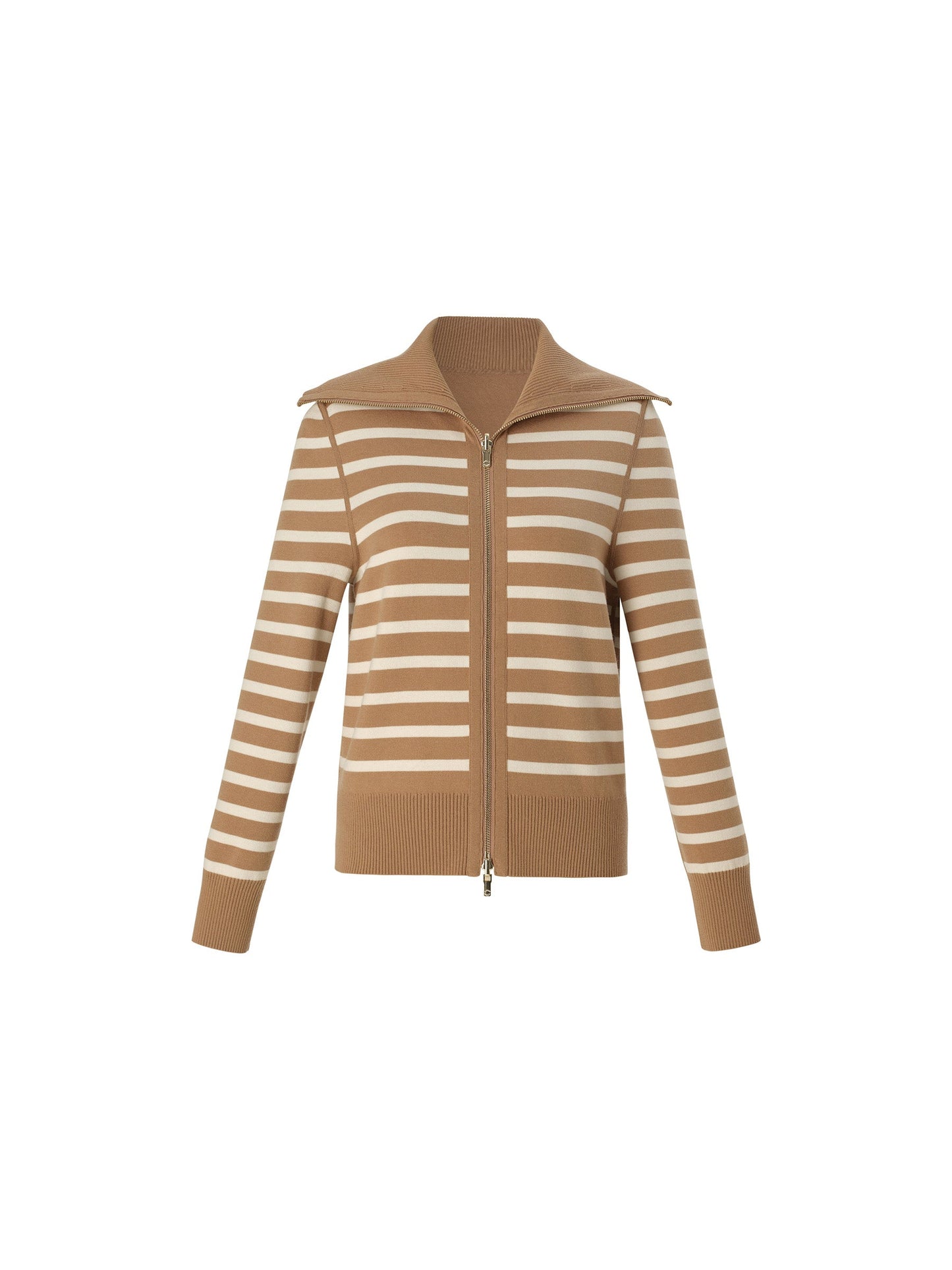 Lyocell Wool Blend Stripe Reversible Zip-Up Women Cardigan