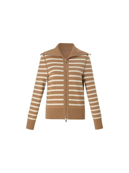 Lyocell Wool Blend Stripe Reversible Zip-Up Women Cardigan