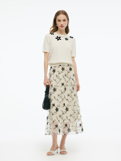 Tencel Blend Floral Jacquard Women Knit Top