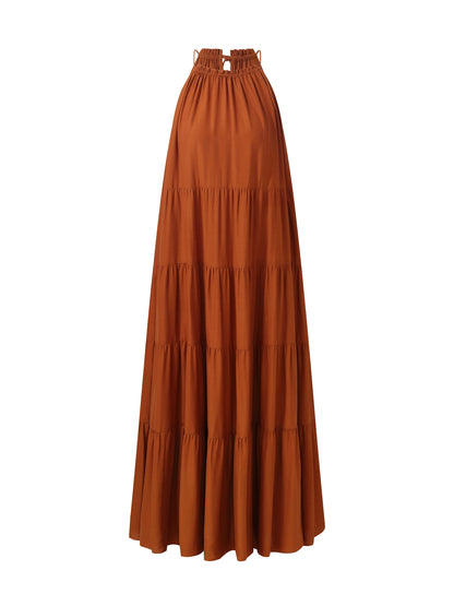 Tencel Acetate Blend Women Halter Maxi Dress