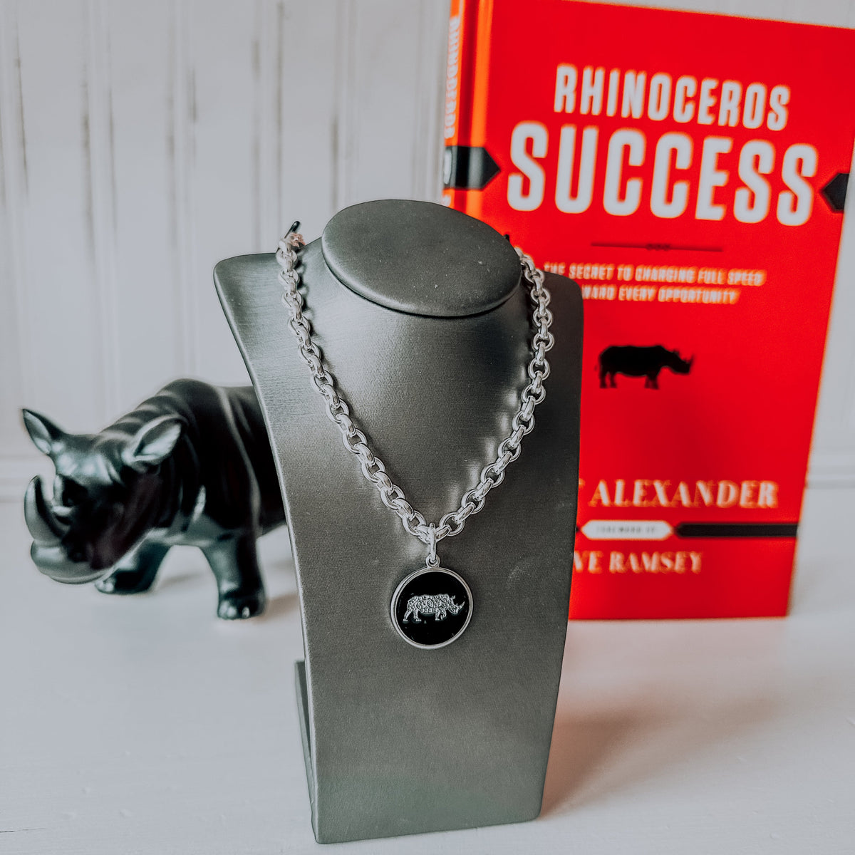 Lola 19MM Rhino Pendant - Black With Silver Rhino