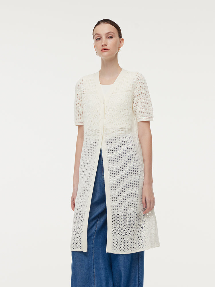 V-Neck Women Long Open-Knit Cardigan