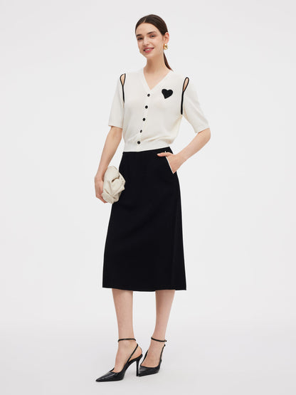 V-Neck Cut-Out Knitted Top And Half Skirt Two-Piece Set
