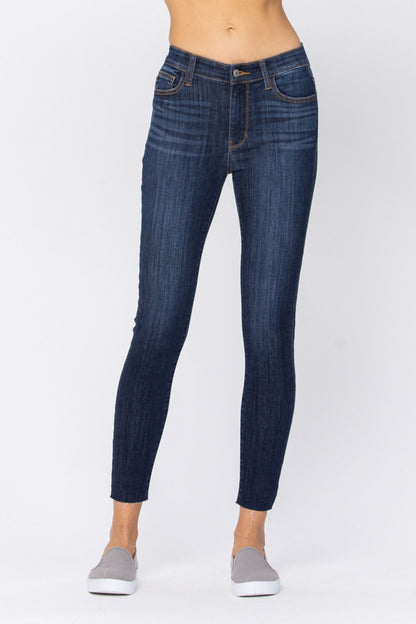 Judy Blue Mid Rise Raw Hem Skinny Jean