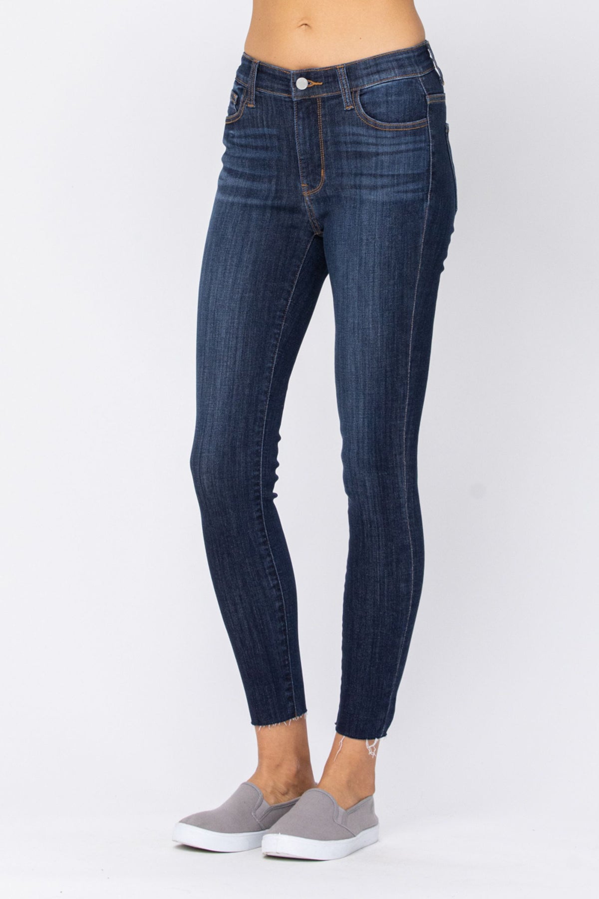 Judy Blue Mid Rise Raw Hem Skinny Jean
