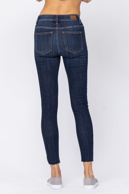 Judy Blue Mid Rise Raw Hem Skinny Jean