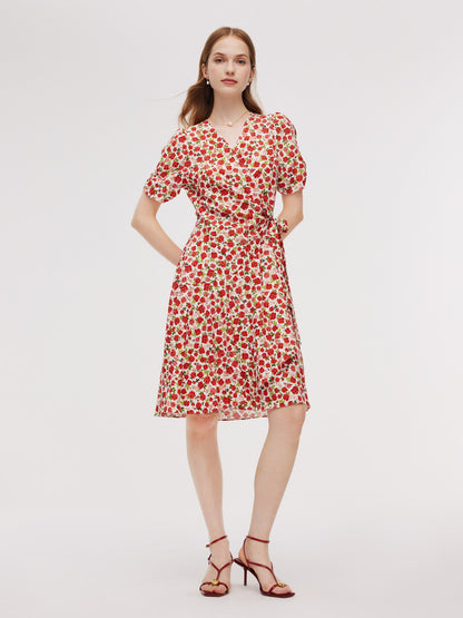 Tencel And Linen Blend Women Rose Print Midi Dress