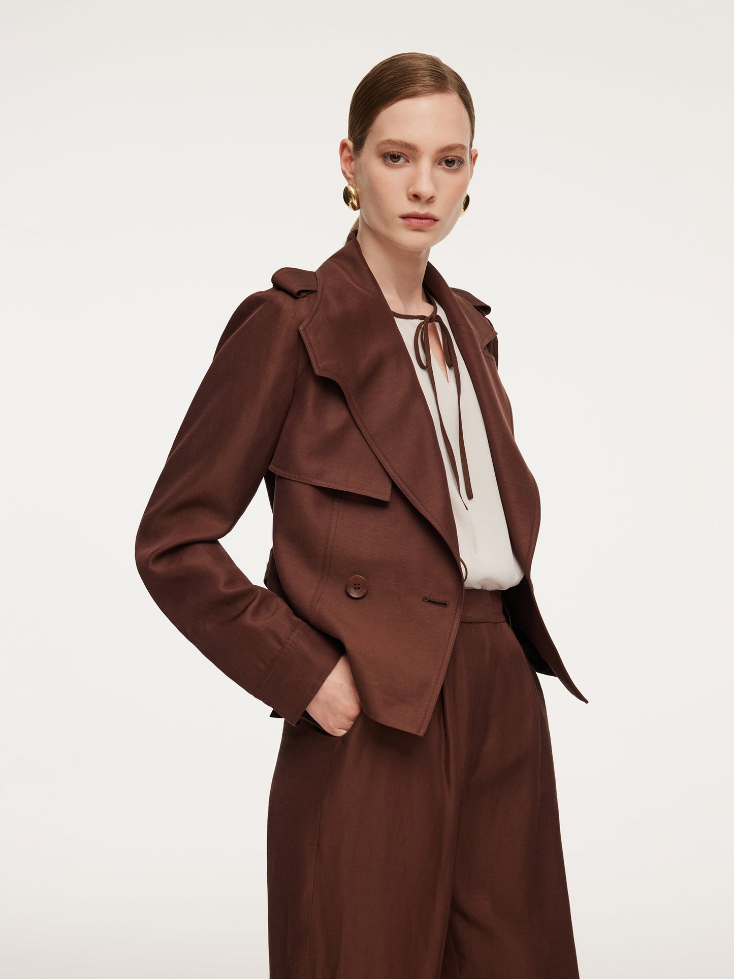 Tencel Acetate Linen Blend Women Trench Jacket With Belt
