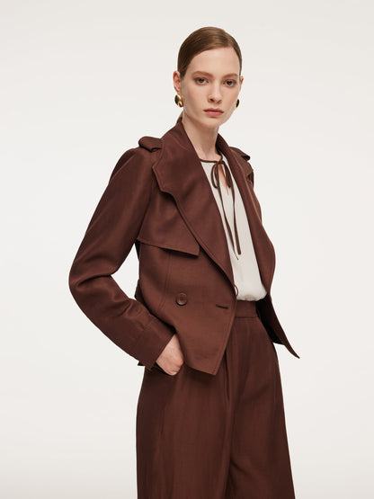 Tencel Acetate Linen Blend Women Trench Jacket With Belt