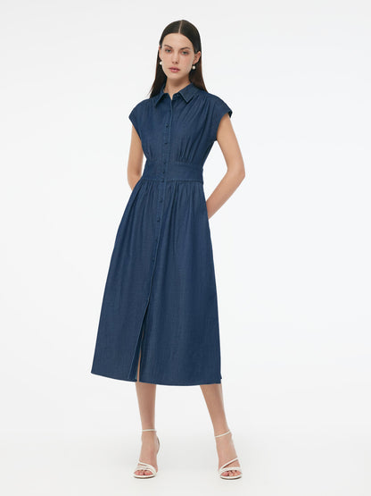 Denim Stretch Women Maxi Shirt Dress