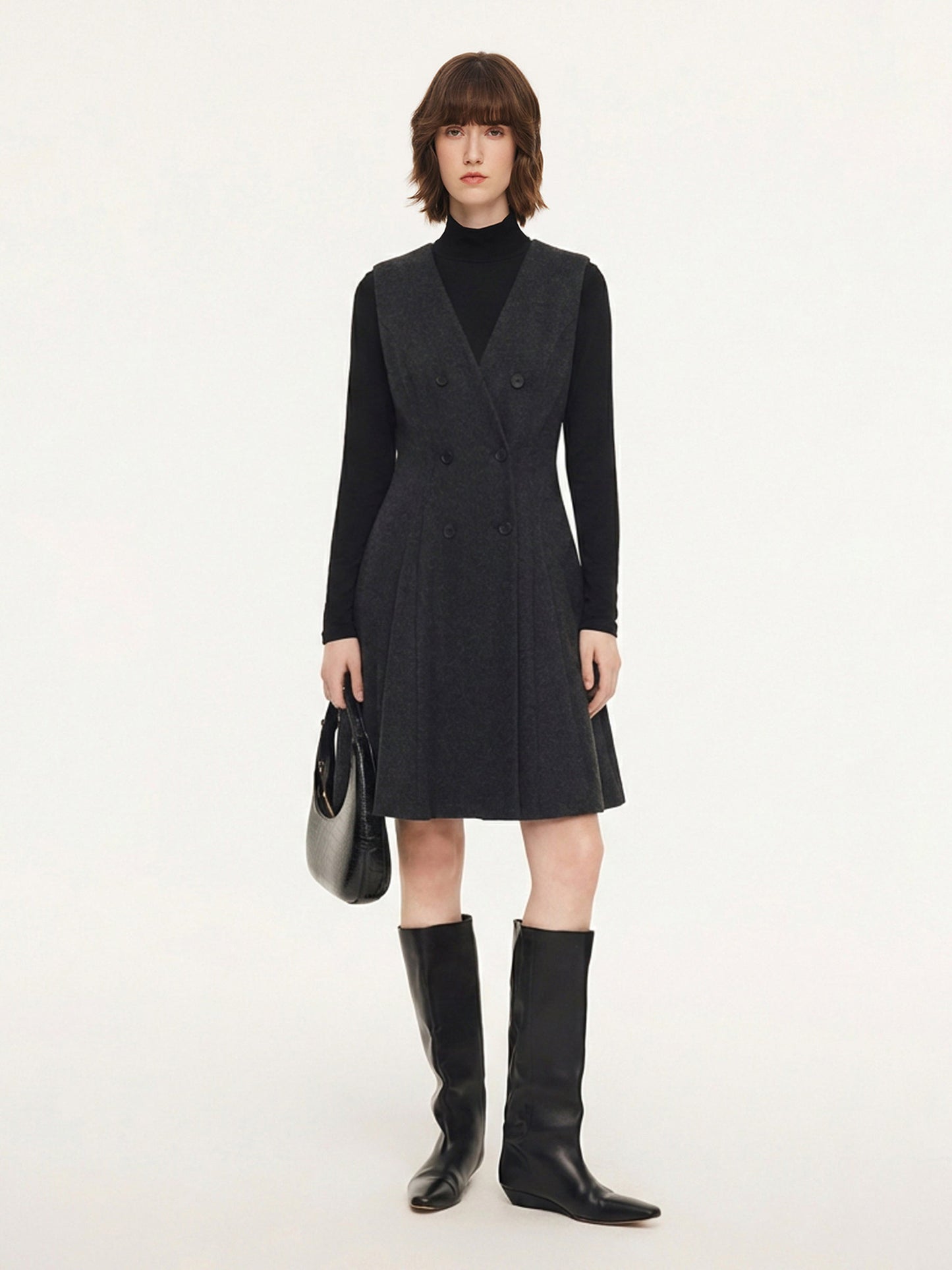 Vest Dress And Mock Neck Knit Top Two-Piece Set