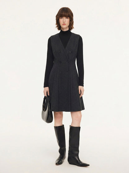 Vest Dress And Mock Neck Knit Top Two-Piece Set
